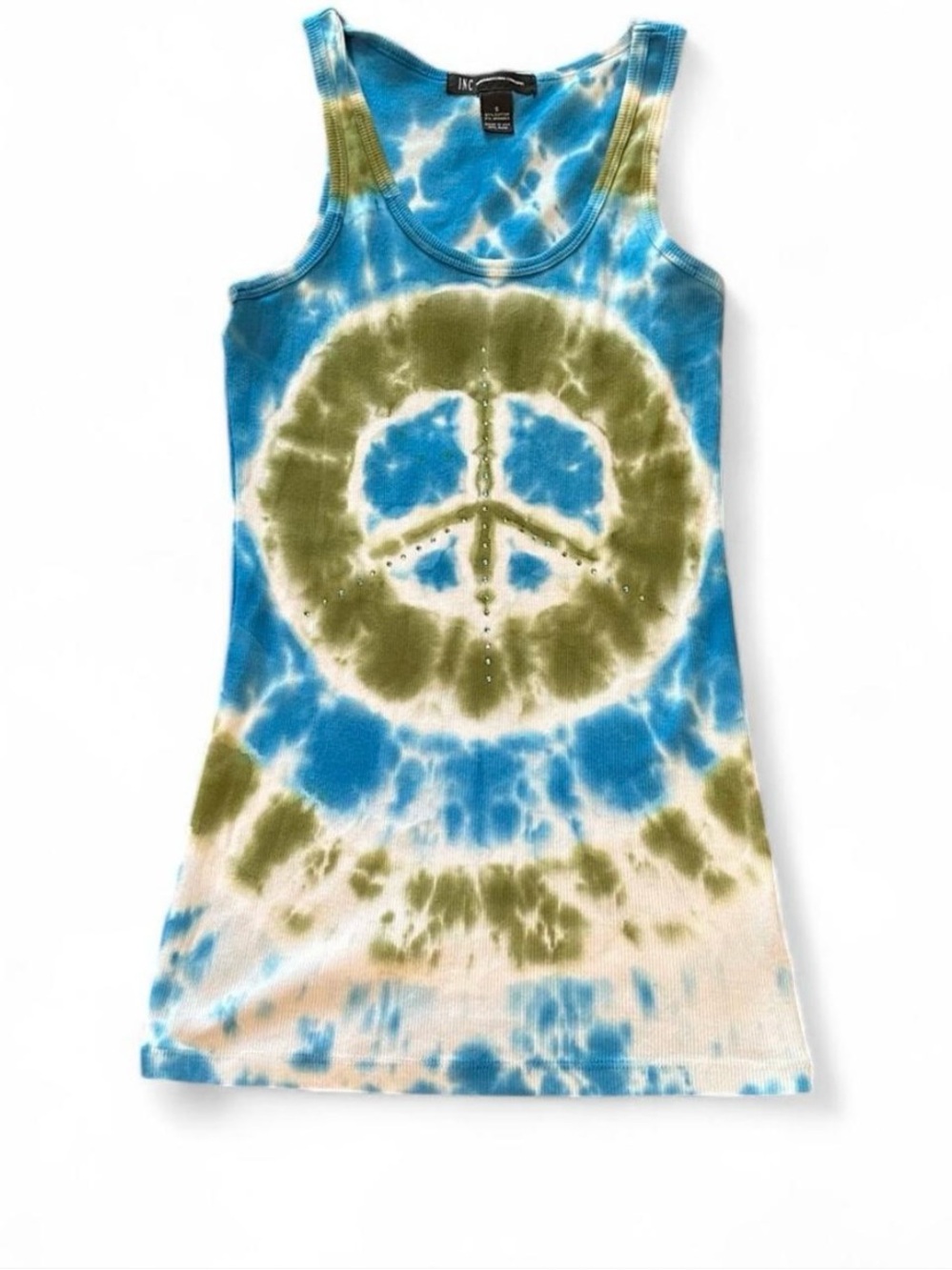 INC international concepts white, blue, and green tie dye ribbed tank top